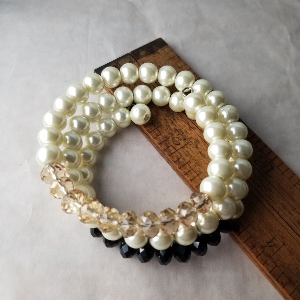 Faux Pearl, Glass Bead Wrap Bracelet